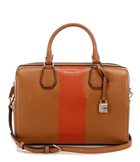 michael michael kors studio mercer center stripe medium duffel|Michael Kors Center Stripe Medium Mercer Duffel Acorn Orange .